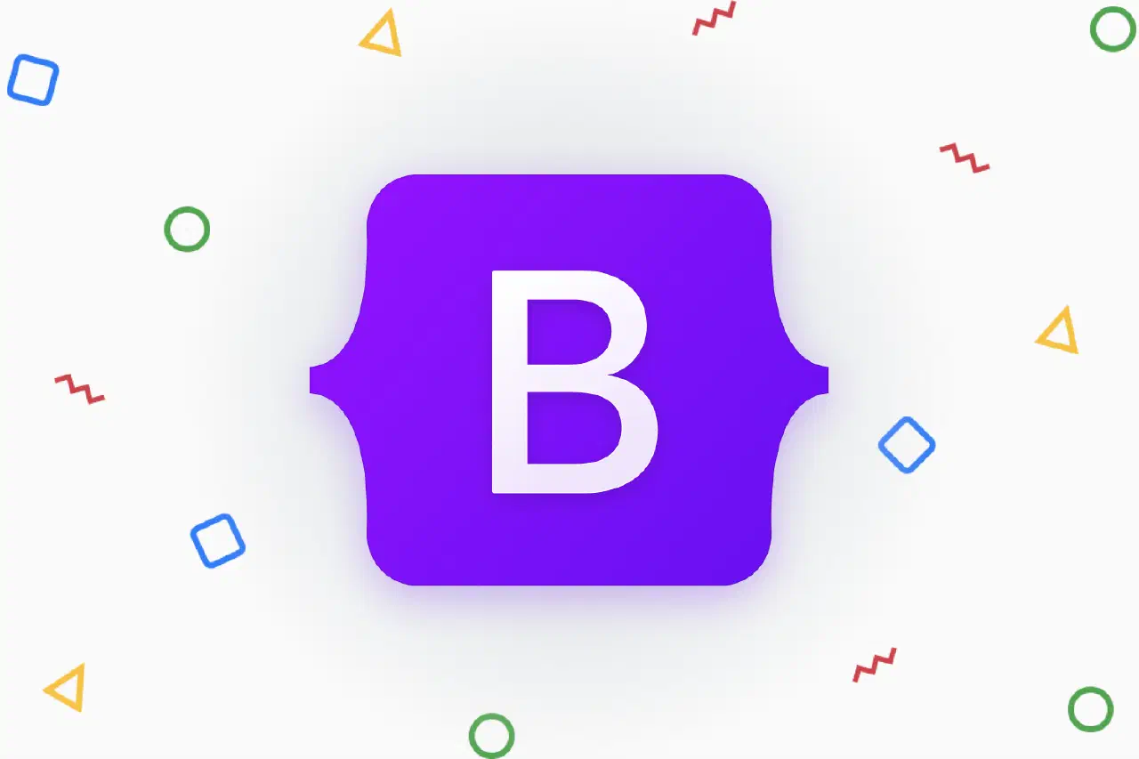The Bootstrap 5 logo: a white letter B on a purple rounded square, ringed by small circles, triangles and zigzags